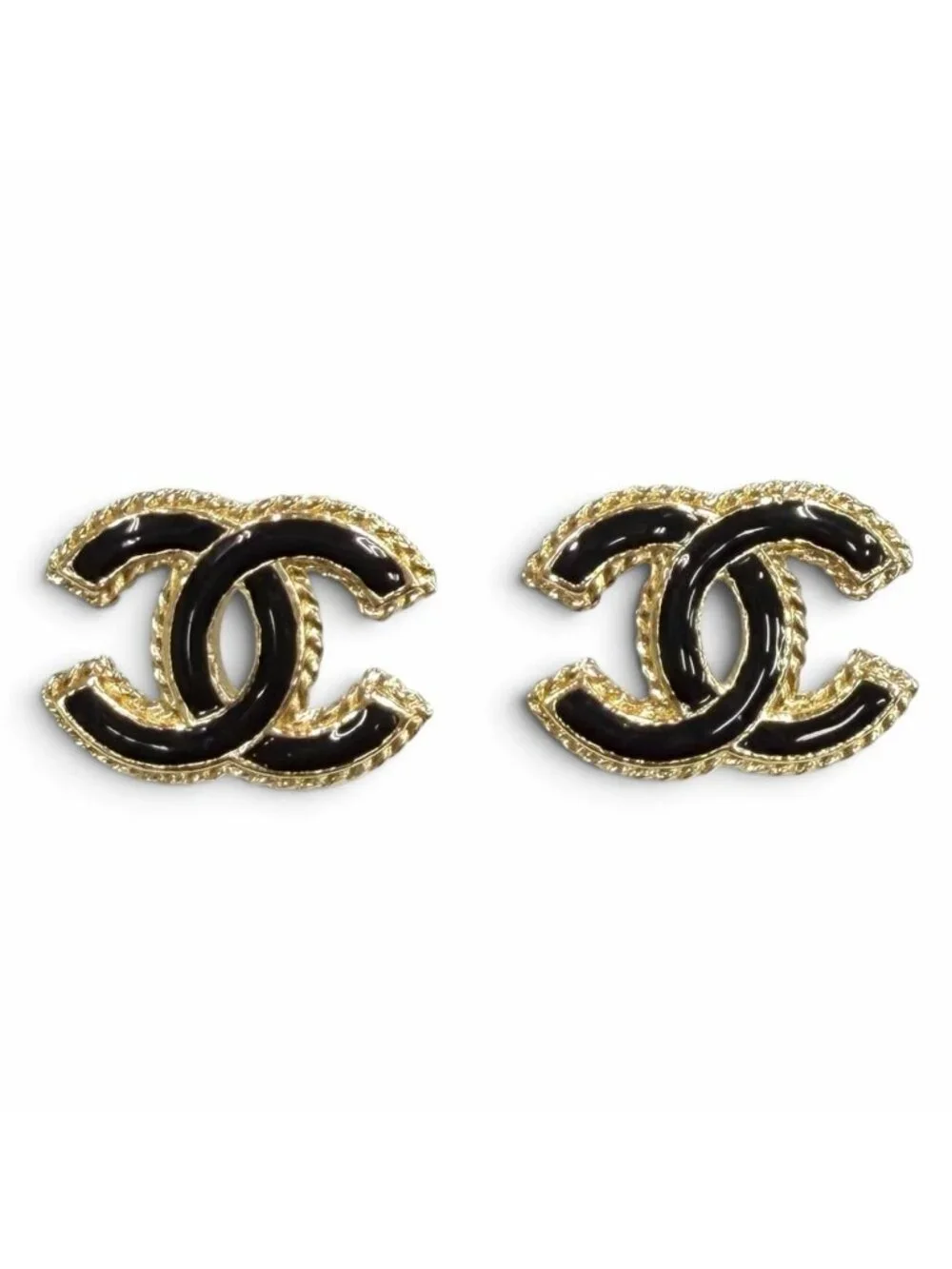 Chanel CC Logo Metal Earrings Gold Black